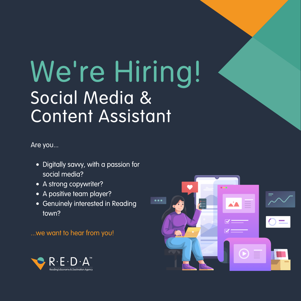 We're hiring graphic - REDA Social Media and Content Assistant